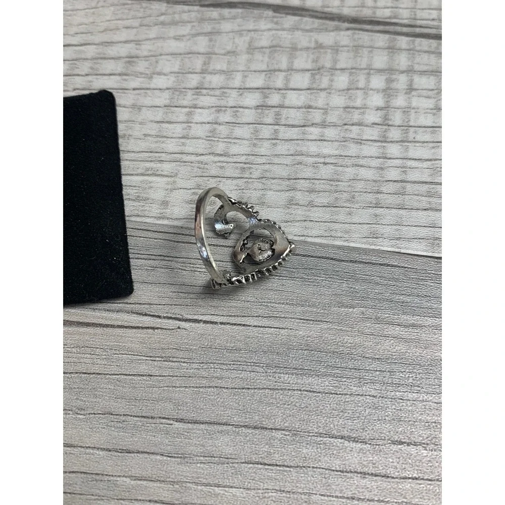 Boho Silver Tone Turquoise Cabochon Scrollwork Statement Ring Size 6.5
